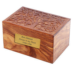 Solid Rosewood Cremation Urn - Real Tree Design